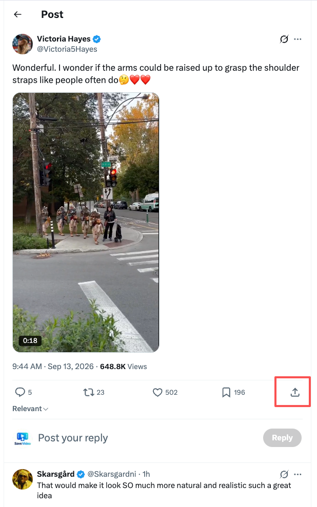 X post with the Share icon highlighted in a red box