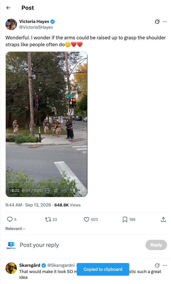 X post showing the Copied to clipboard confirmation